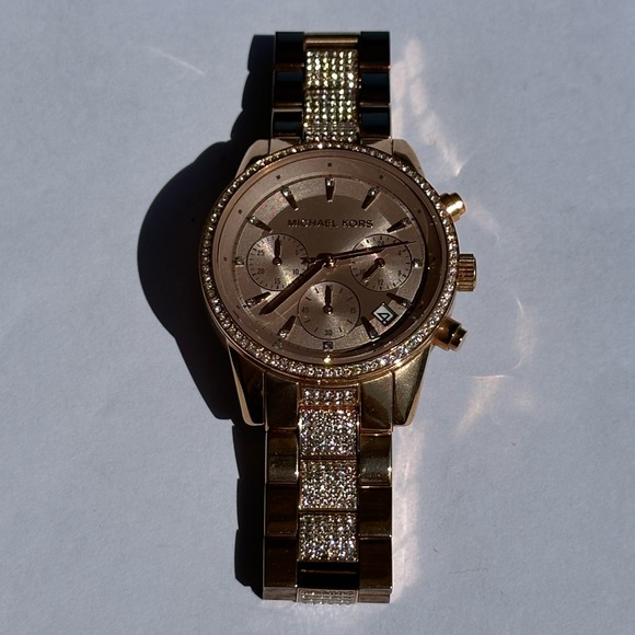 Michael Kors Ritz Pave Rose Gold-Tone Chronograph Watch - Picture 5 of 14